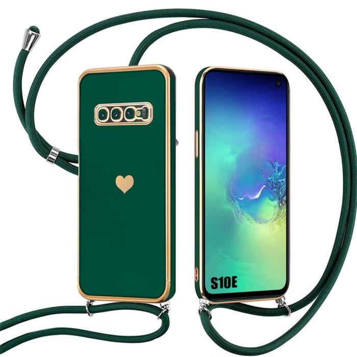 Coque - Samsung - Galaxy S10e - Antichoc - Silicone Souple - Bandoulière Vert Nuit