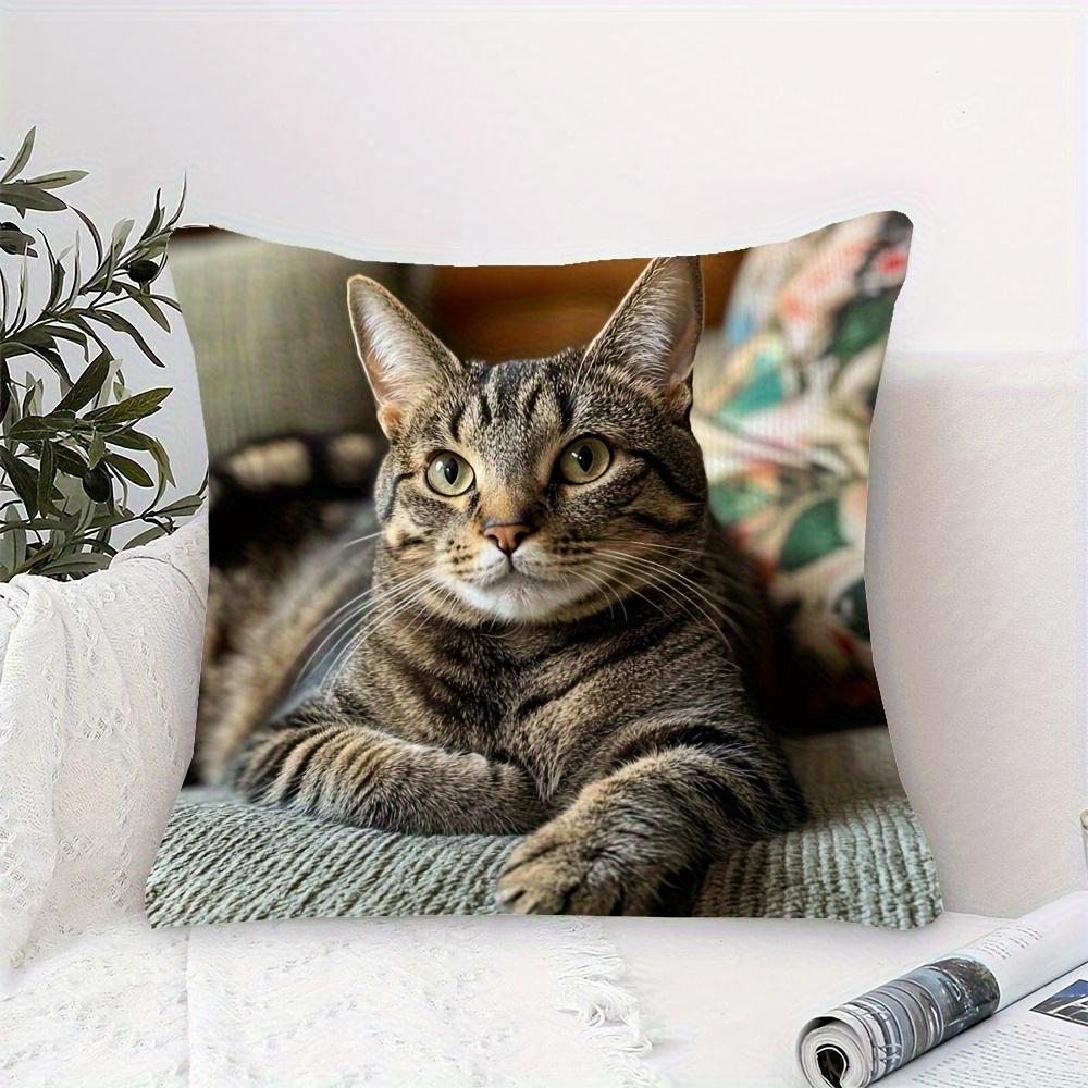 1 Modernes Tabby-Katzen-Porträt Kissenbezug - Weicher Polyester Kurzvelours, Einseitiger Druck, Reißverschluss, Maschinenwaschbar - Sofa, Wohnzimmer,
