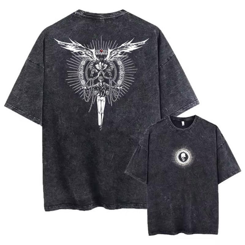 Harajuku Retro Washed T-shirt Anime Graphic Printed T-shirt Oversized Fashionable Streetwear Unisex T-shirt