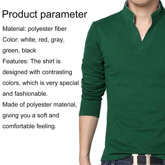 Men T-shirt Solid Color Long Sleeve V Neck Slim Pullover Top for Spring