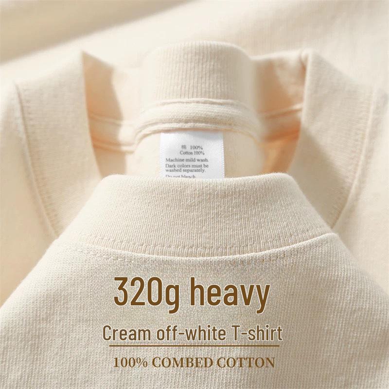 320g Heavyweight White Cotton Short-Sleeve T-Shirt for Men and Women - Thick, Non-Transparent, Loose Fit, Perfect for Summer. 