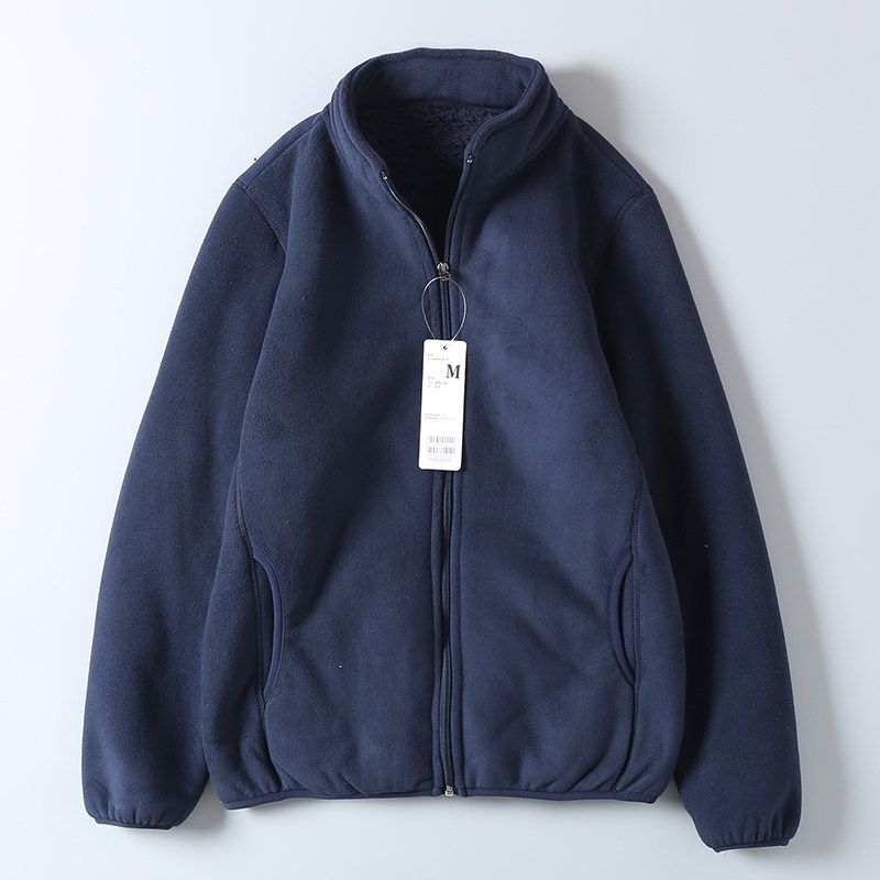 Export Single Order Autumn and Winter Men's and Women's Double-Layer Composite Fleece-Lined Thickened Lamb Wool Warm Stand-Collar Fleece Jacket