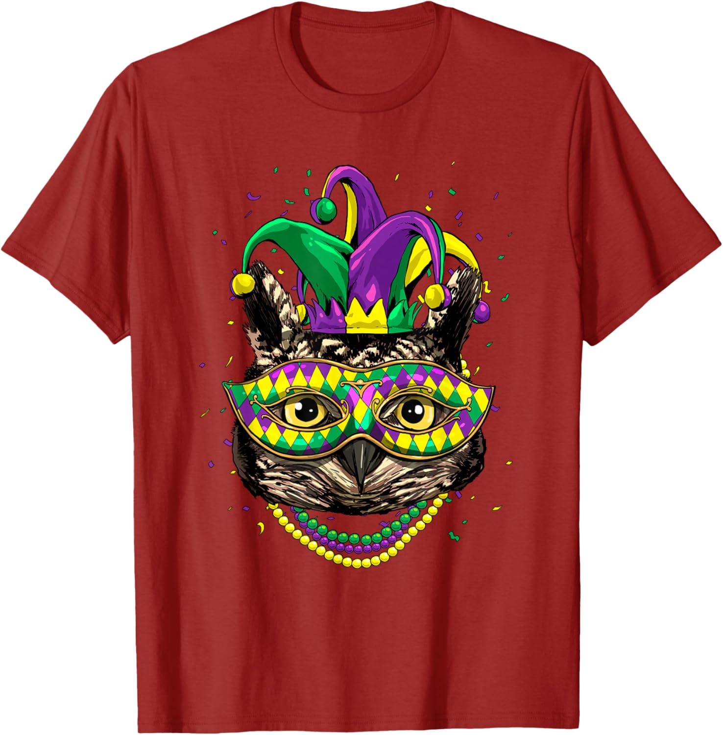 Mardi Gras Owl  Mask Beaded Graphic Tee Breathable Casual T-Shirt for Carnival Trips S