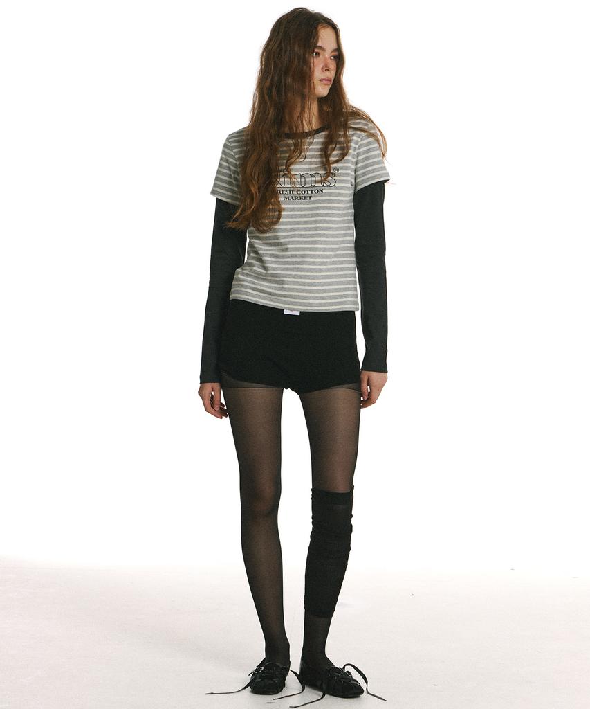 Kimseupeulesikoteunmakes 34 Body Stripe Layered Long Sleeve T-Shirt Gray