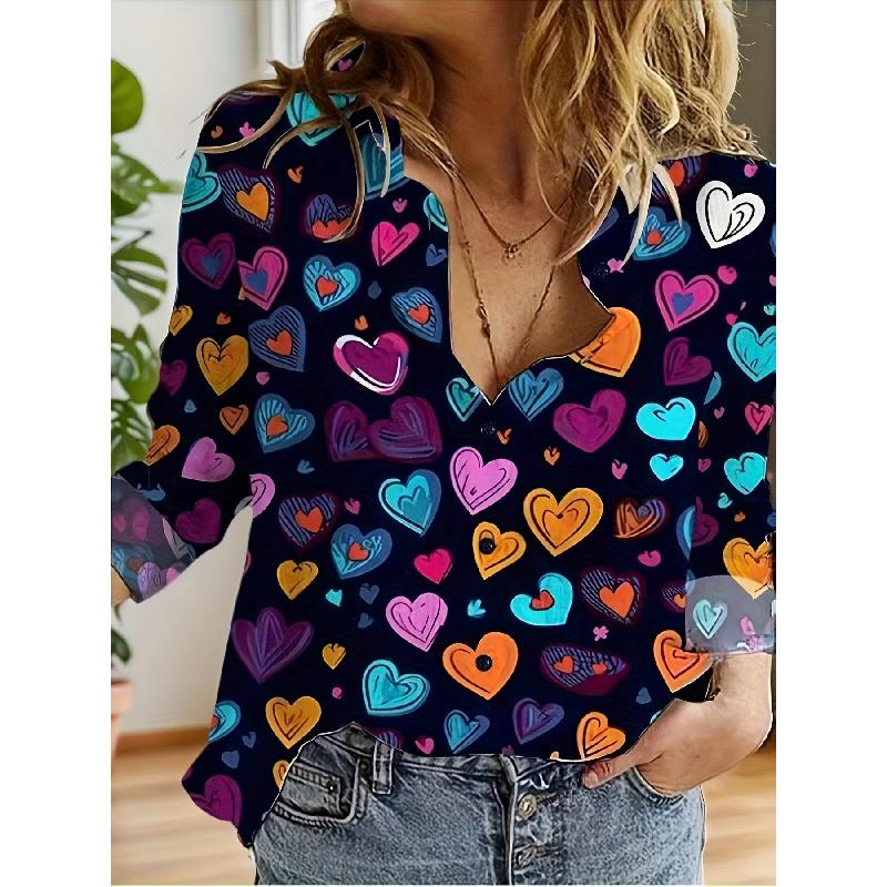 Spring and Autumn 3D Digital Print Women's Fashionable Collared Long Sleeve Casual Shirt