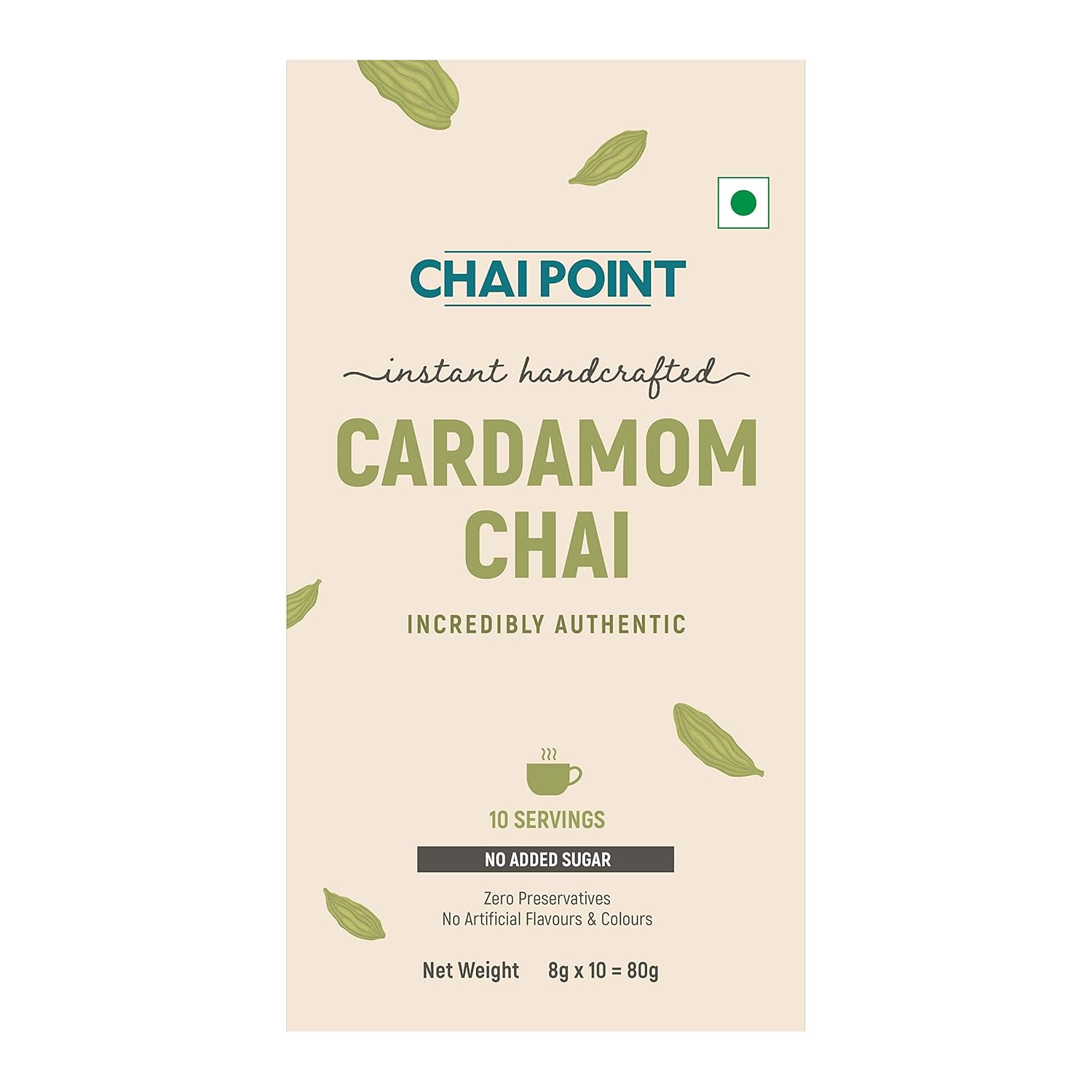 Chai Point Instant Cardamom Tea (No Sugar) – 10 Sachets | Authentic Elaichi Chai | Instant Premix | Assam Tea with Natural Cardamom Flavor
