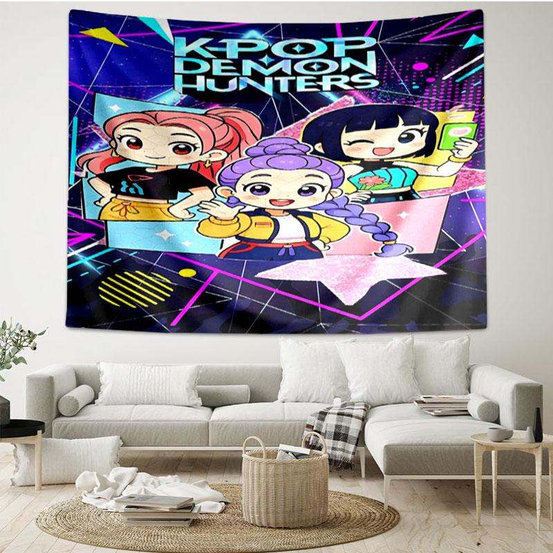KPop Demon Hunters Print Tapestry - Portable Wall Decor Cloth, for Home, Dorm, Travel, Bedroom, Living Room - Ideal Birthday Housewarming Gift