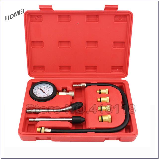 Professional AUTO TOOLS Petrol Engine Cylinder Compression Gauge Tester Kit Cylinder Tester With M10 M12 M14 M16 M18 8PCS SET