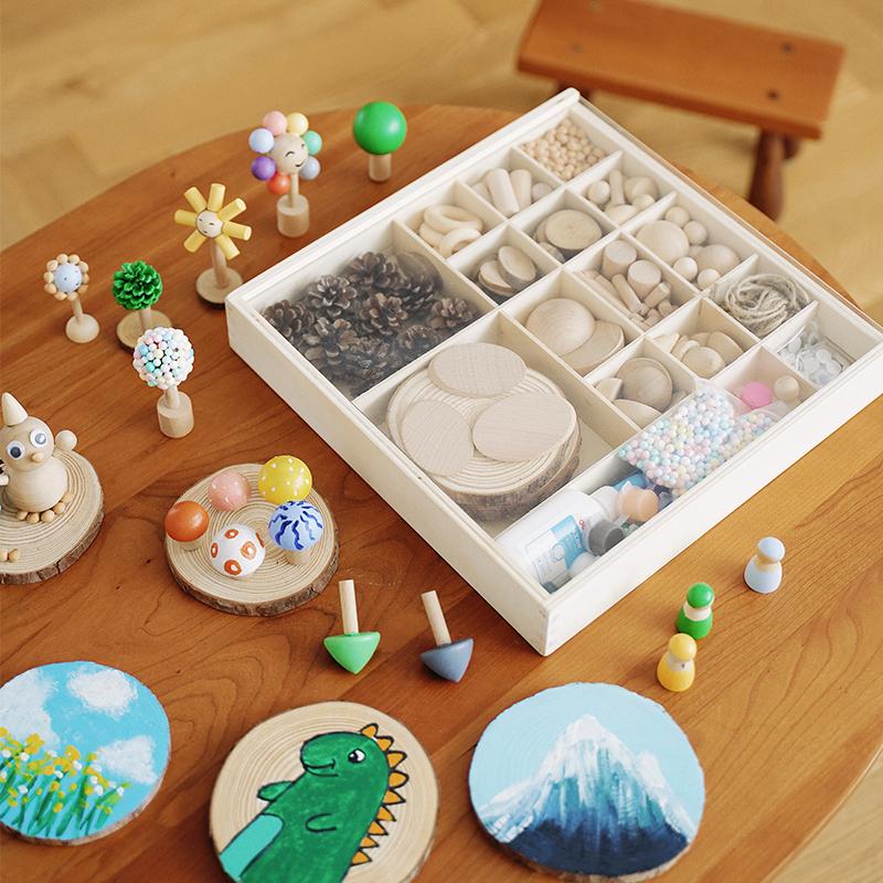 DIY Building Blocks Round Wooden Pieces Montessori Handmade Materials Small Scale Model Home Decorations New Year Festival Gift