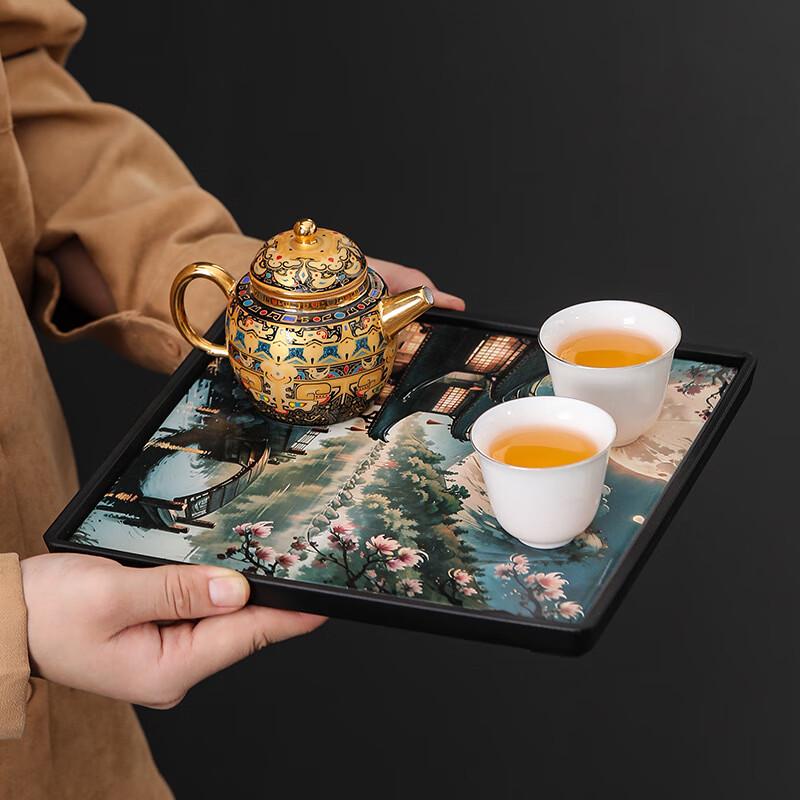 Elegant Chinese Ceramic Square Dry Tea Tray