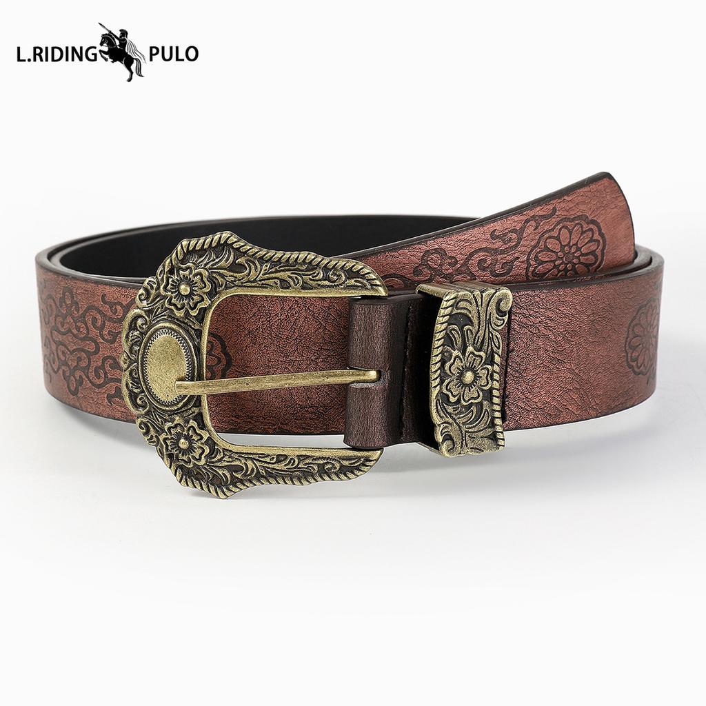 Bohemian Style Western Denim Embossed Pu Belt Jeans Fashion Waist Belt Women