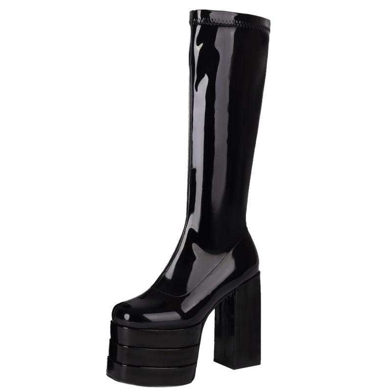 

Черные сапоги до колена женские на платформе сексуальные готические панк каблуки женские зимние сапоги до бедра фетиш вечерние туфли женские большие размеры 37