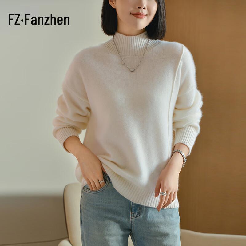 Fanzhen Women's 100% Wool Thickened Mock Neck Sweater