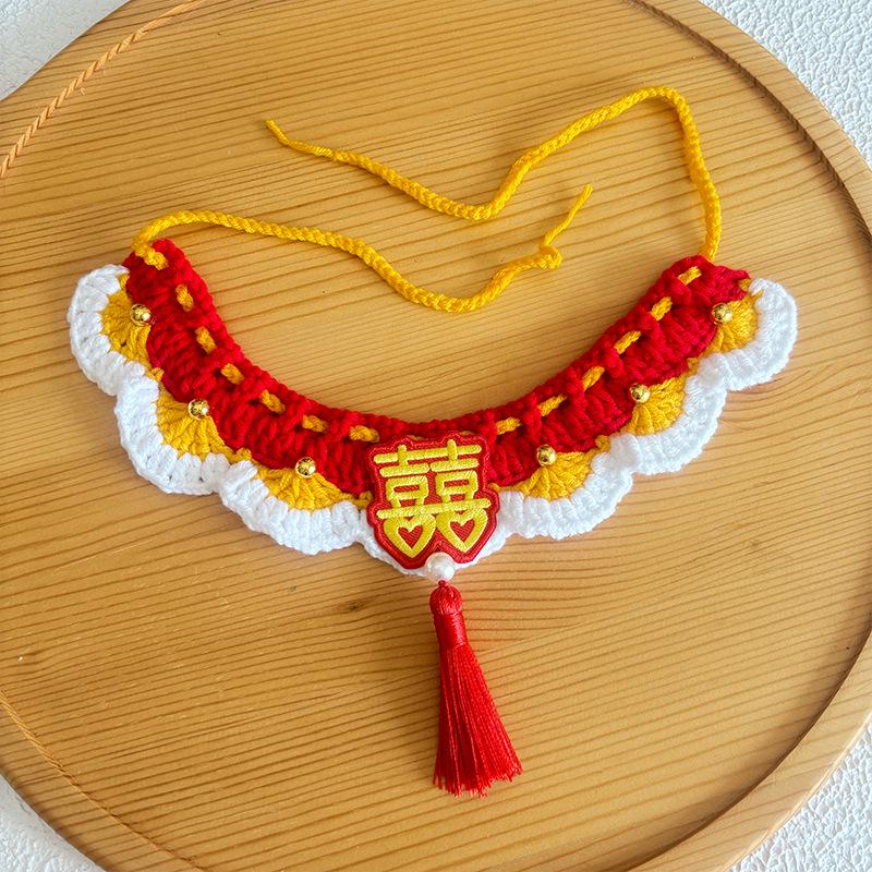Joyful Pet Celebration Scarf: Knitted Wedding Collar & Dog Bib