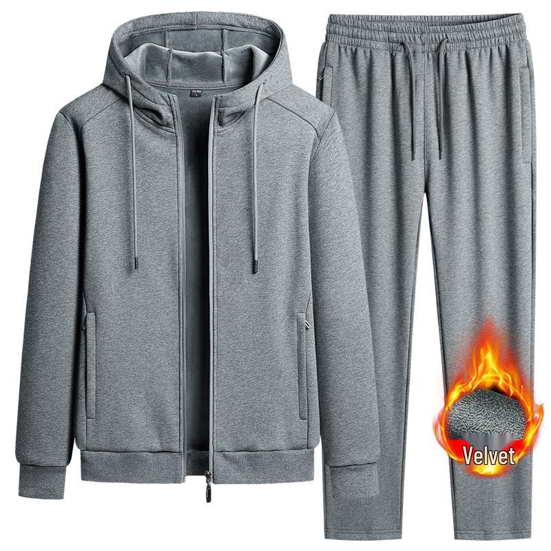 

Men s Winter Sports Hooded Set - Thickened Pure Cotton with Velvet XL