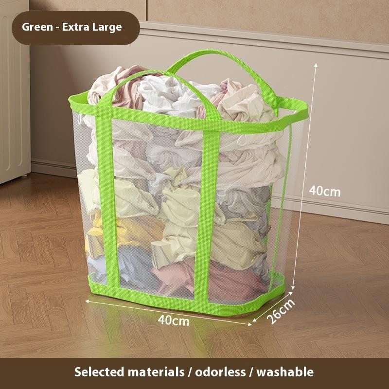 Portable Dirty Clothes Organizer Bags Breathable Nylon Mesh Laundry Basket With Handle Folding Large Capacity Toys Storage Bag