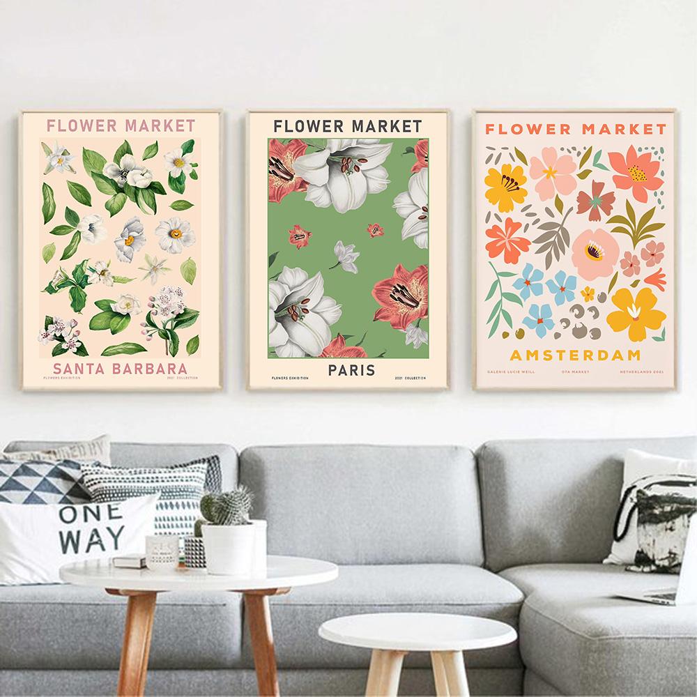 Abstract Flower Market Vintage Watercolor Wall Art Canvas Painting Nordic Posters And Prints Wall Pictures For Living Room Decor No Frame