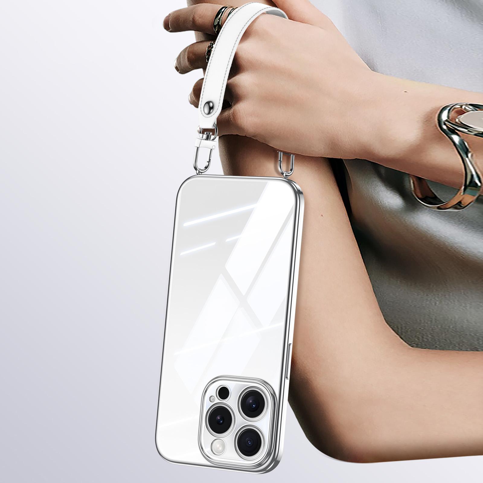 

SULADA For iPhone 15 Pro Max Case Electroplating Ultra Clear Soft TPU Phone Cover with PU Wrist Strap A