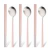 Pink Silver Matte Korean Tableware Set 6Pcs Luxury Cutlery Set Stainless Steel Dinnerware Spoon Chopsticks Flatware Cutlery Set