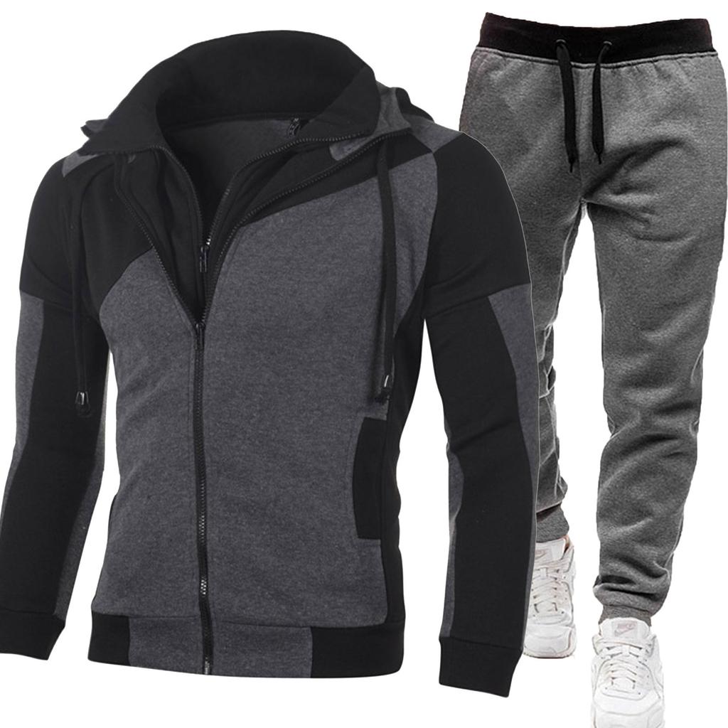 Men's Personalized Color Blocked Double-layer Zipper Hooded Cardigan Slim Fit Hoodie
