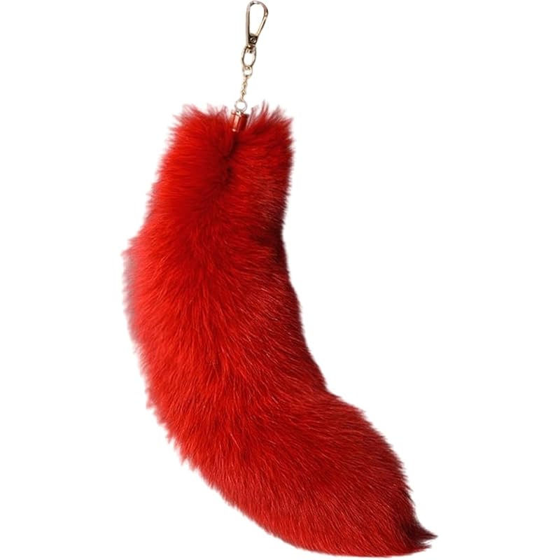 

[Lyyxjsltd] plush fake hair fox tail keychain elegant keyring charm fox tail pendant fashionable keychain decoration (red)
