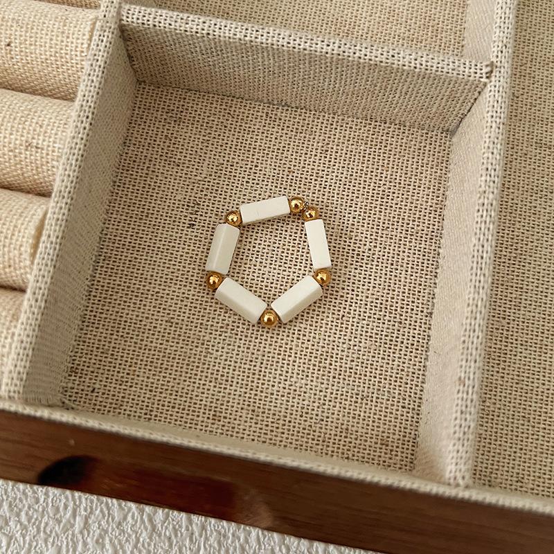 Pearl Beaded Ring Women's Elastic Rope Literary Stacking Index Finger Ring High-end Handmade Ring Jewelry