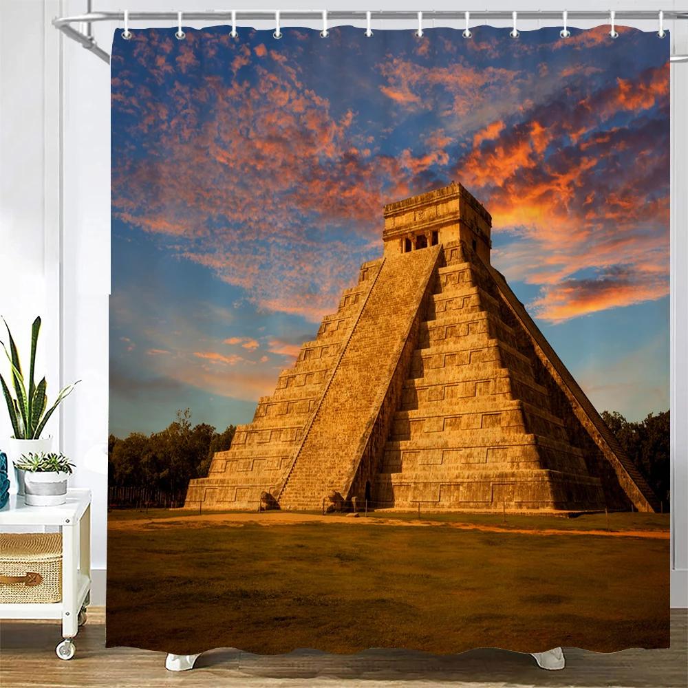 Starověký Egypt Pyramidy Sprchové závěsy Koupelnový závěs Retro nástěnná malba Pouštní krajina Frabic Vodotěsný Polyesterový Koupelnový závěs