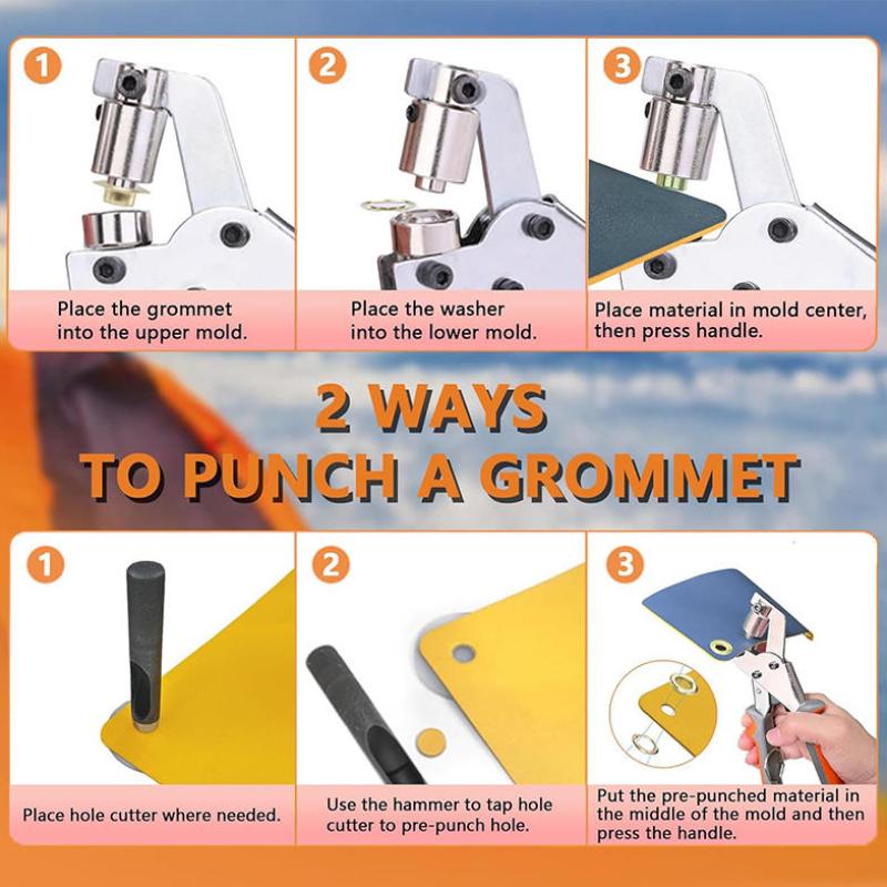 1 Set Draagbare Handpers Metaal Oogje Gatpons Tang Voor Leer Canvas Kleding Diy Zeildoek Ring 10mm Oogje Tangen Kit Gereedschappen