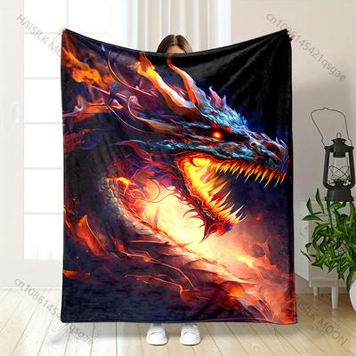 Mehrere Größen Feuriger Brennender Drache Druckdecke Warm Weich Geeignet für Alle Jahreszeiten für Zuhause Sofa Reisen Camping Picknicks Wohnmobil