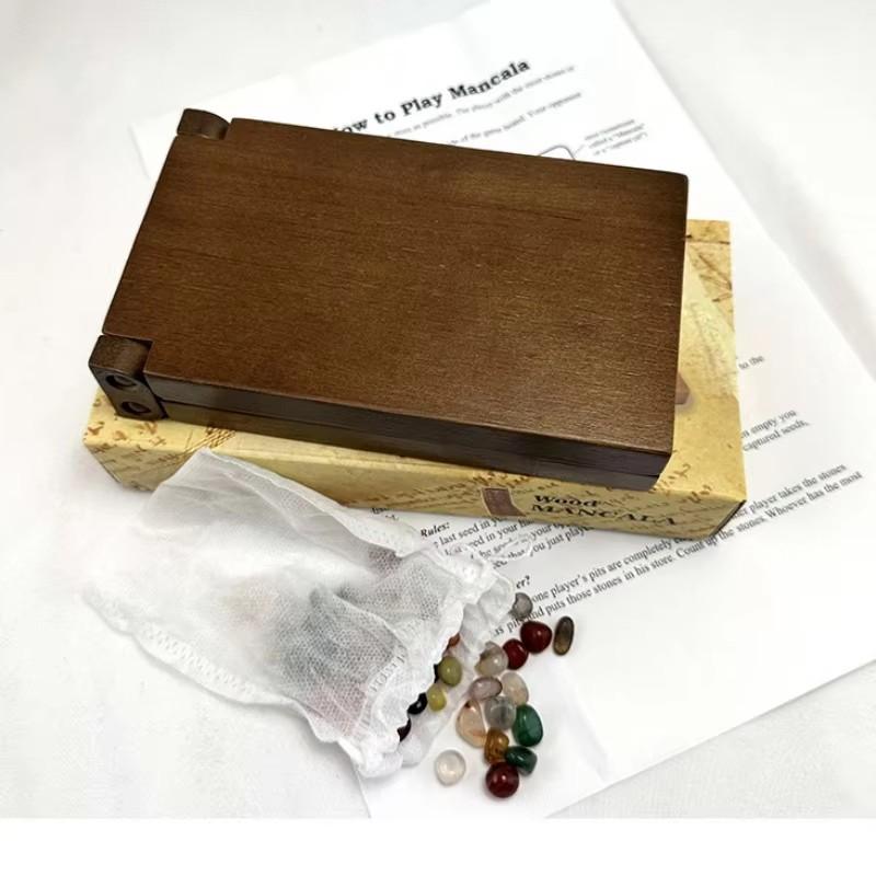 Classic Mancala Ancient African Chess Wooden Game Set With Stone Pieces Portable Strategy Game Family Fun Party Toy For Kids