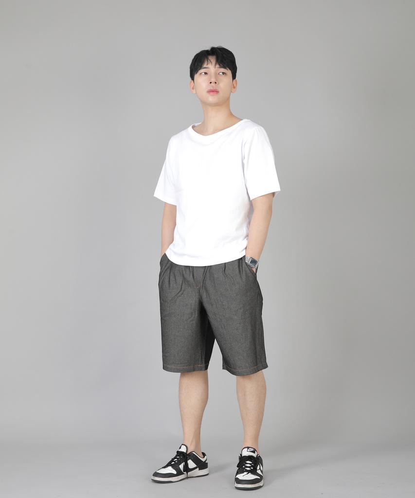 Seinteukeulu Pintuck Shorts Eps-350 Gray Black Denim