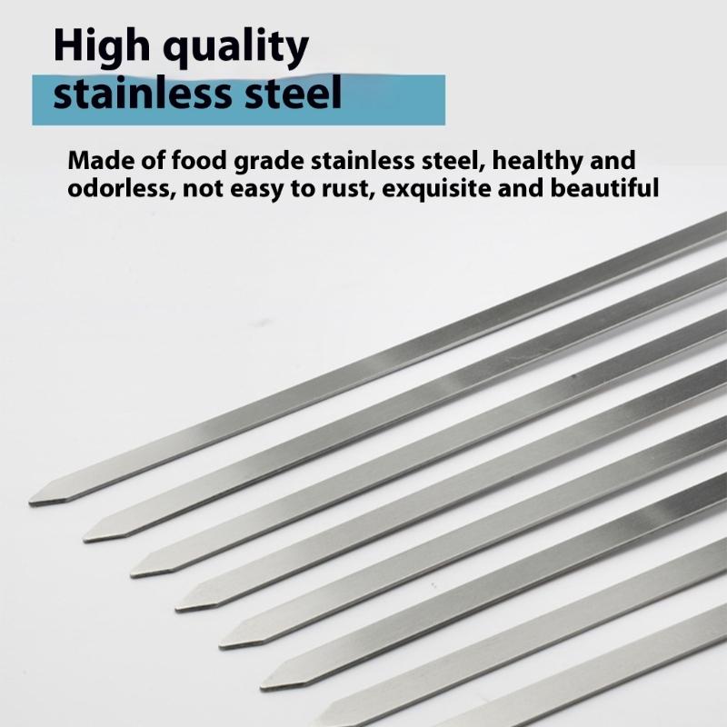 8Pcs Stainless Steels Wide Flat Skewers 17inch Long Kabob Skewers with Wood Handle BBQ Barbecue Skewers Flat Stick