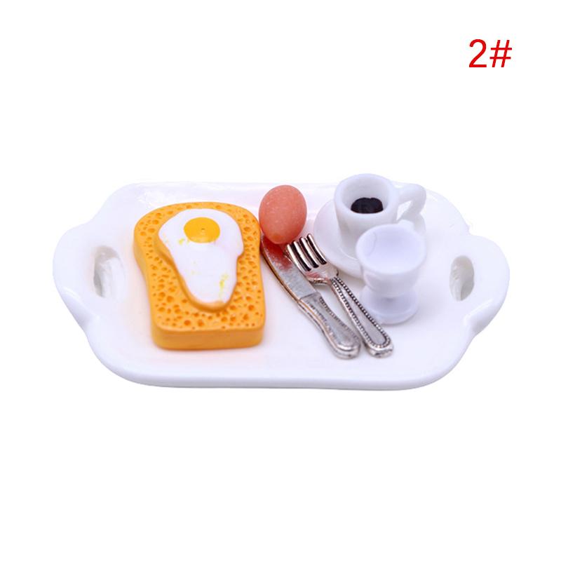 1Set 1:12 Dollhouse Miniature Toast Bread Coffee Egg Fork Spoon with Dinner Plate Kitchen Breakfast Model Decor Toy