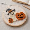 Holiday Gift for Craft Enthusiasts Halloween Punch Needle Kit, Pumpkin Ghost Kit with Complete Yarn Crafting Package Embroidery Hoop, Easy Art Project