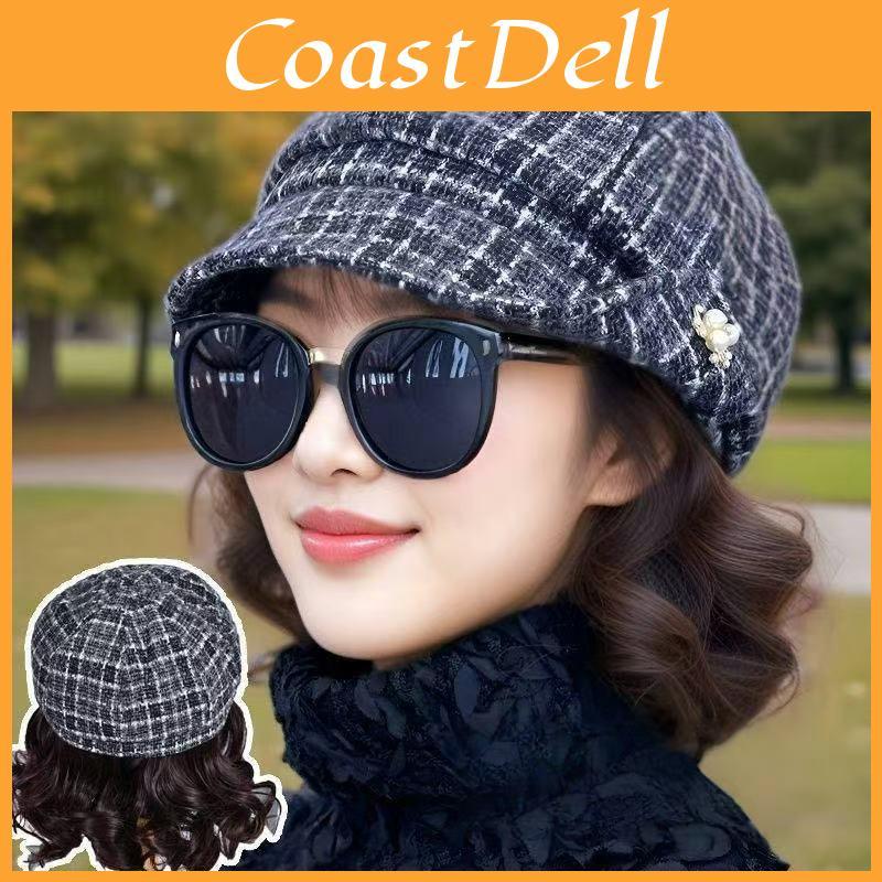 Octagonal Hat With Detachable Short Wavy Wig For Middleaged Women In Spring And Fall Seasons