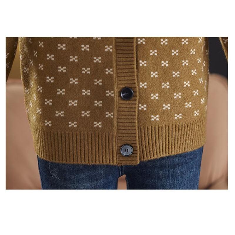 Pullover Damen Rundhalsjacke Lockerer Cardigan Geometrisches Grafikmuster Kontrastfarbe Knopf Langarm Körper