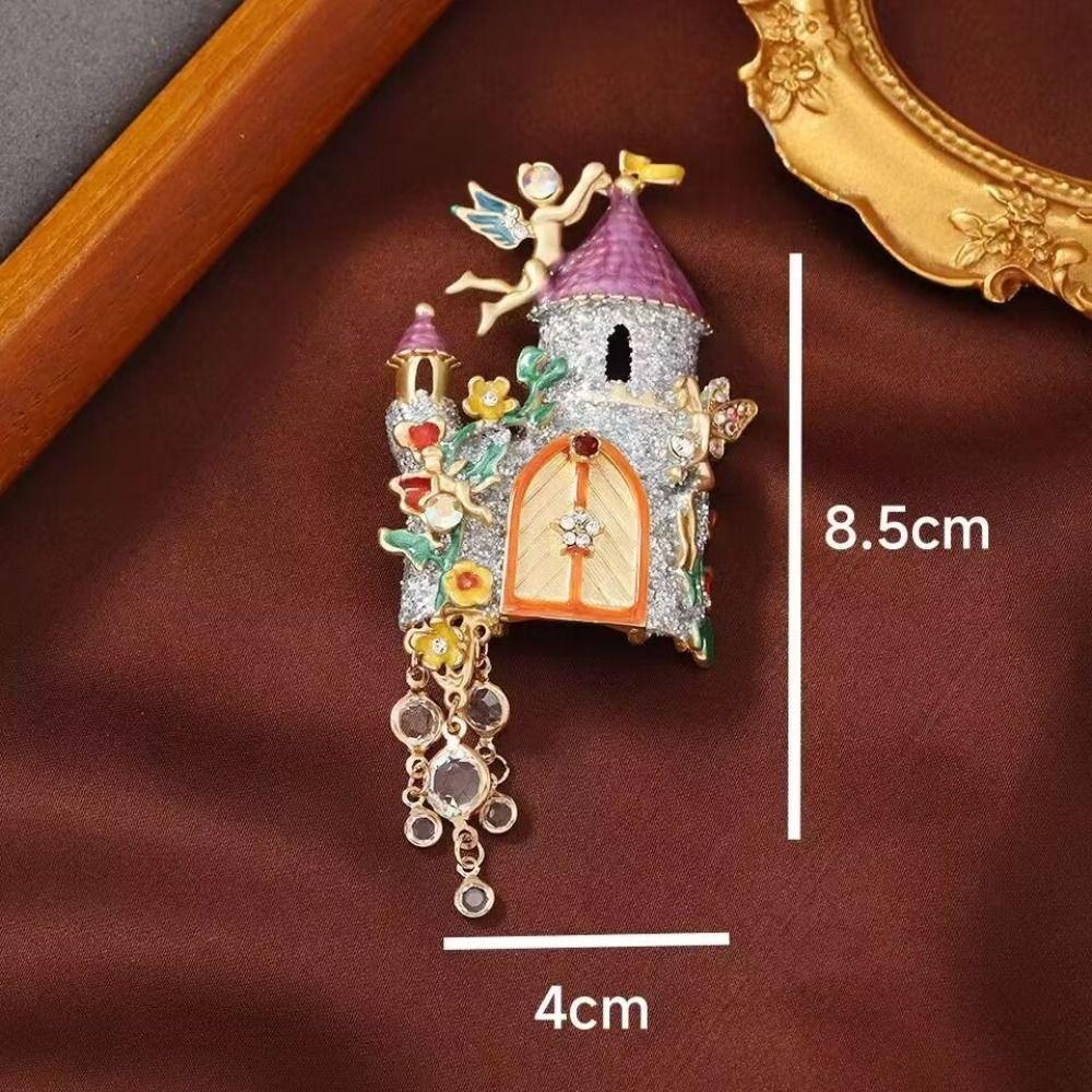Retro Dreamy Fairy Tale Castle Brooch Elegant Suit Collar Pin Unique Enamel Brooches  Daily