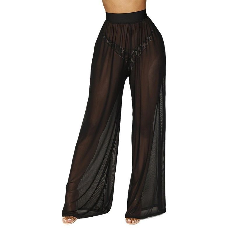 Sexy Solid Color Mesh Wide Leg Pants Sexy Pure Color Mesh Wide Leg Pants