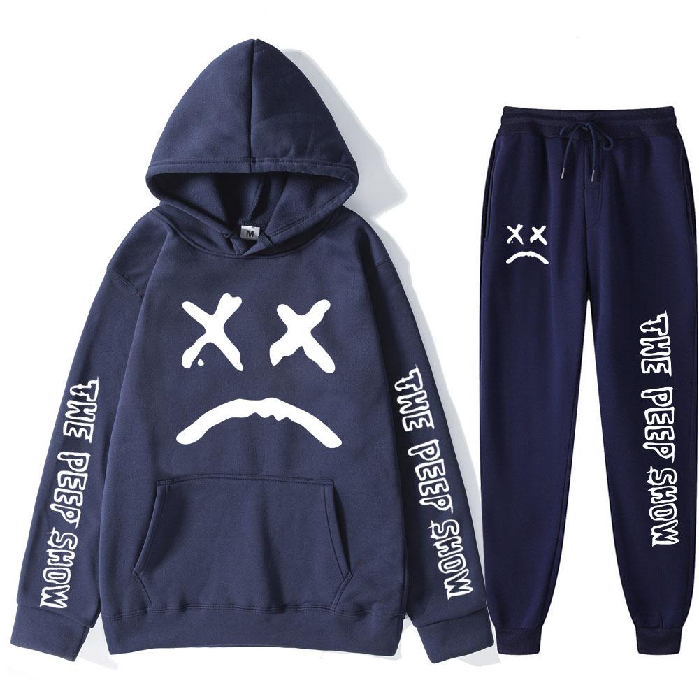 

Autumn Winter Lil Peep The Peep Show Graphic Printed Hoodies Sweatpants Set Fashionable Casual Warm Sports Long Sleeved Pants Men s Sport Wear M Темно-синій