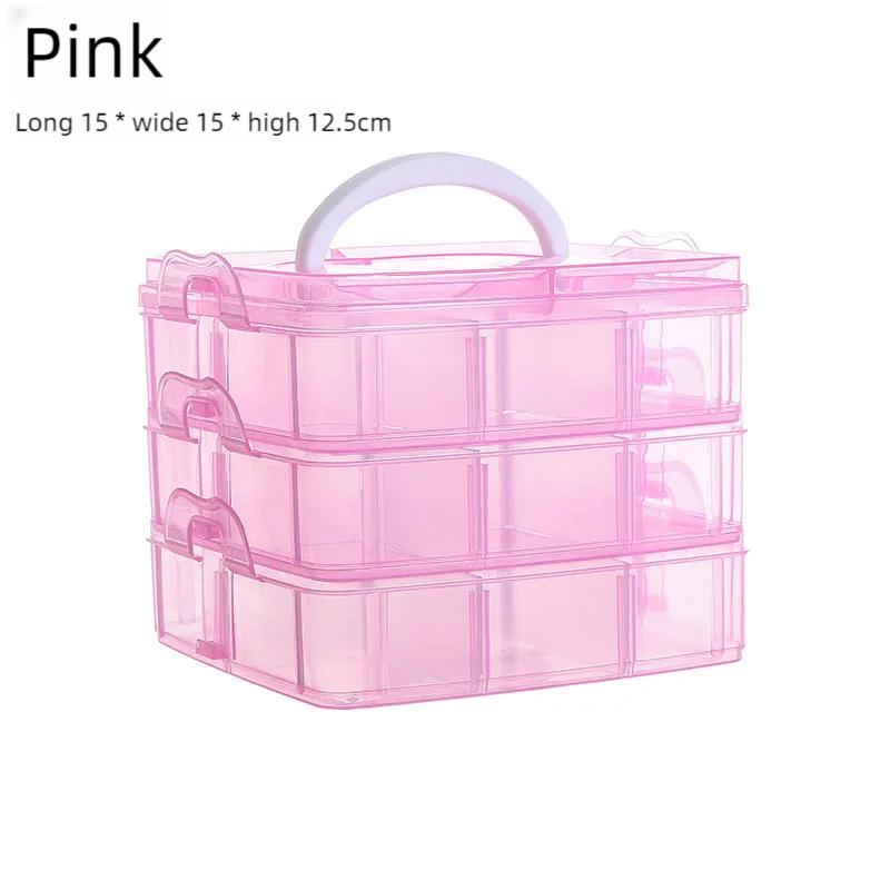

Multi functional 3-layer 18 grid portable plastictransparent storage box for jewelry hair accessories practical storage box розовый