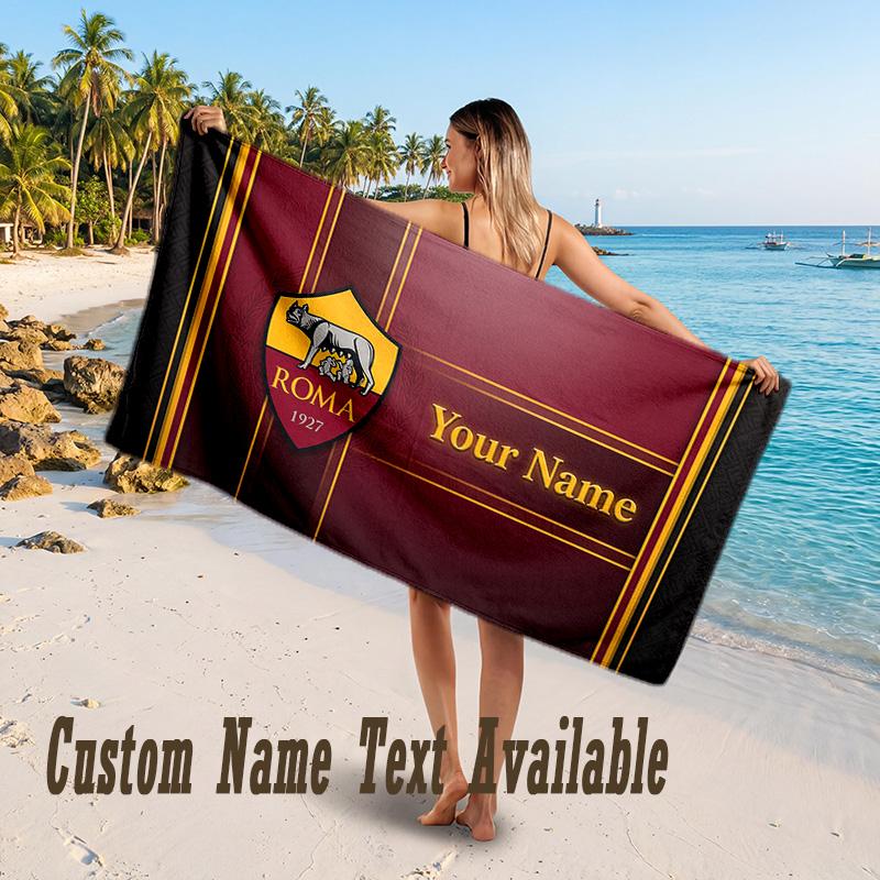 AS Roma FC Design Beach Towel Custom Text Large Towel for Beach Vacation