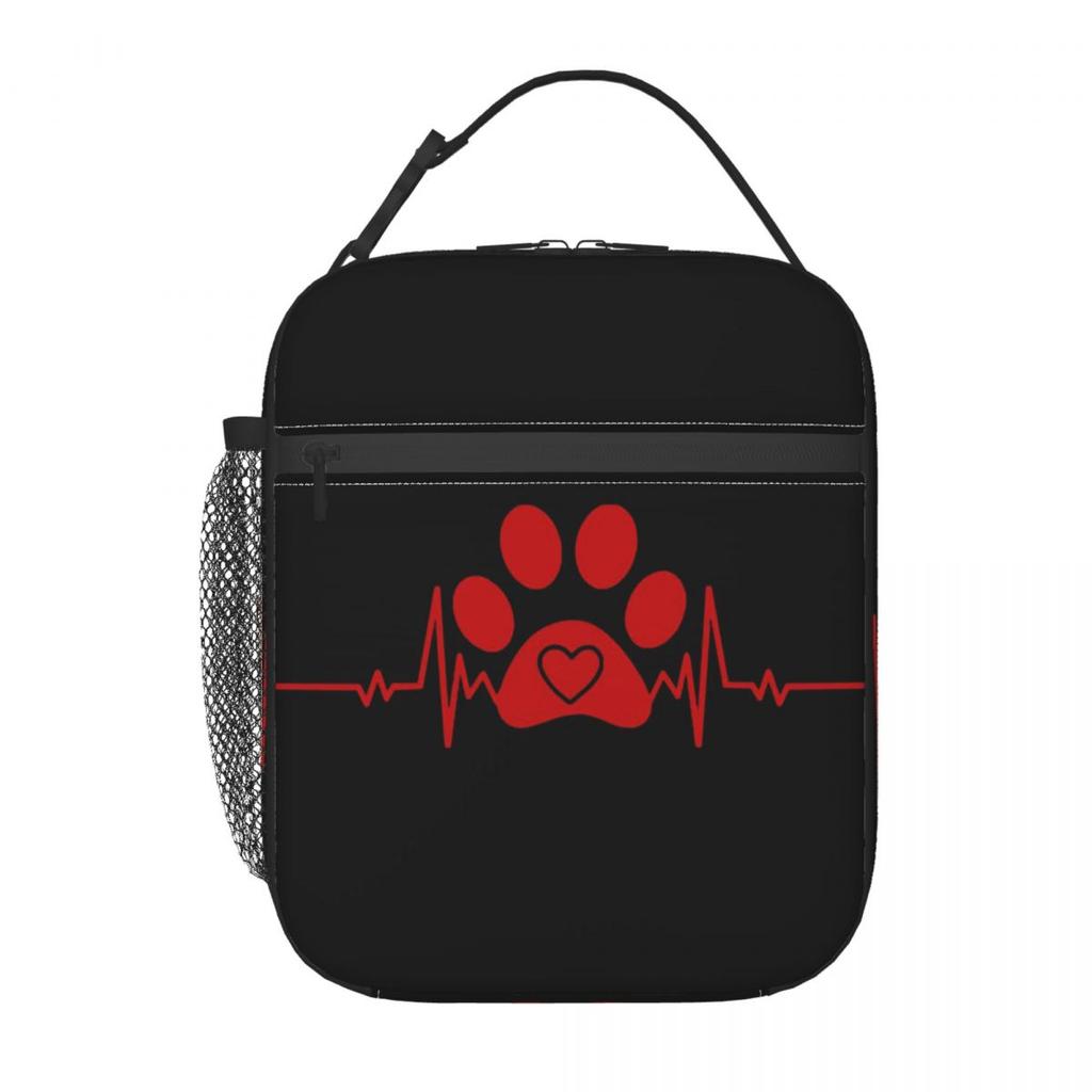 Dog Paw And Heart ECG Heartbeat Insulated Lunch Bag for Women Children Leakproof Food Boxes Thermal Lunch Box Tote