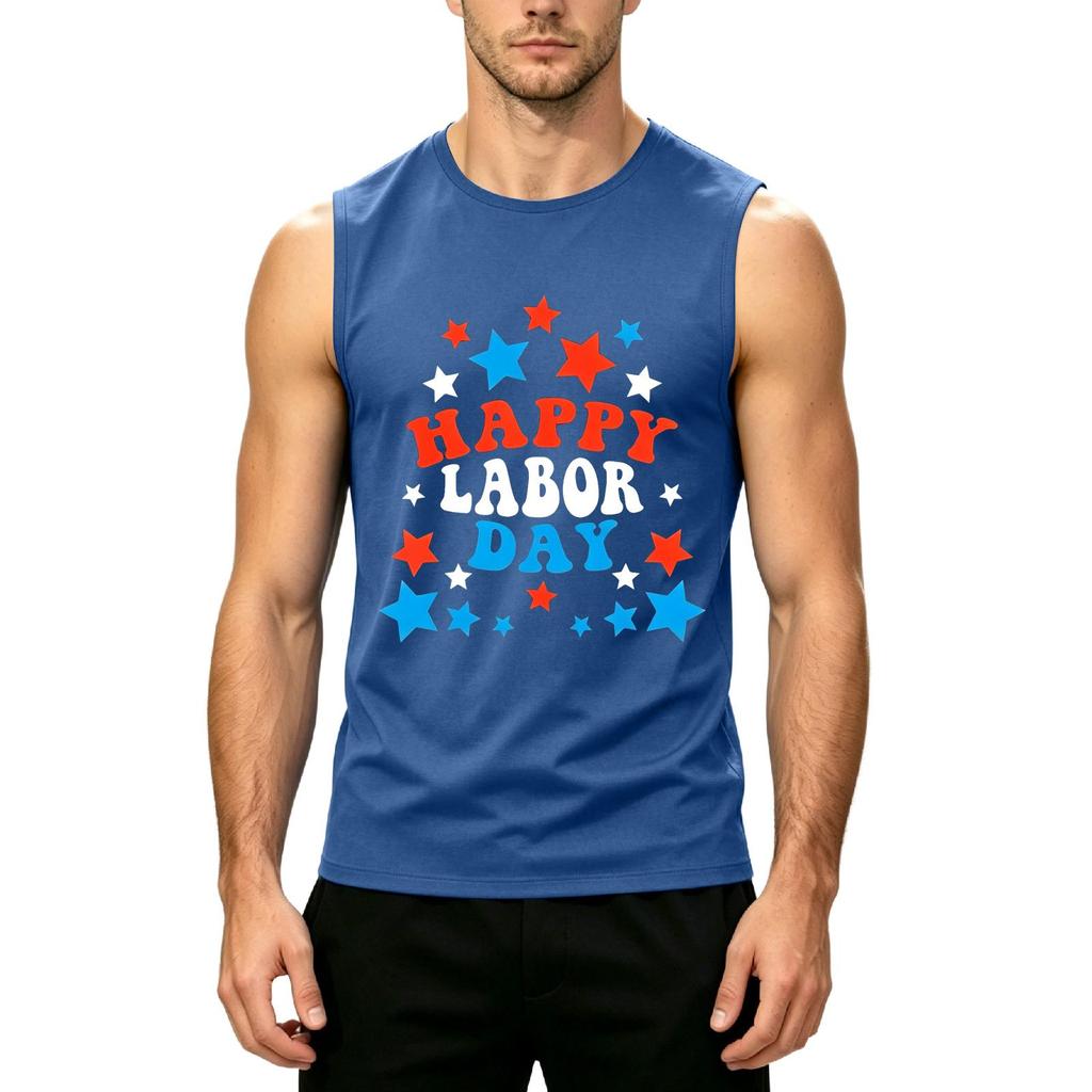Men Sleeveless Tank Top Casual Muscle Shirt Crew Neck Printed Graphic Tee for Summer Outdoor Activities