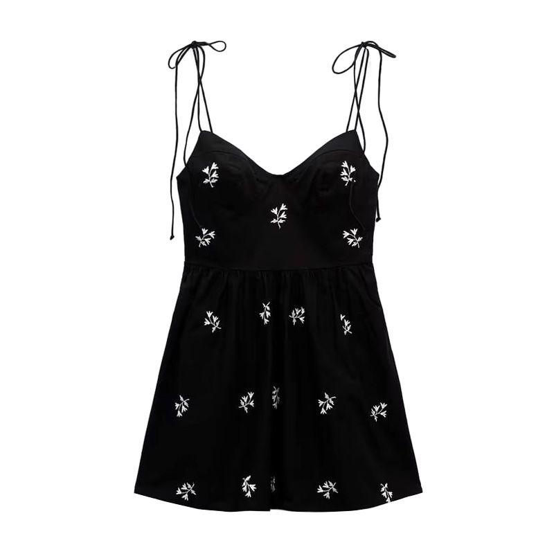 

Летнее сексуальное поплиновое платье-комбинация с цветочной вышивкой Black L