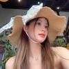 Summer sun protection sun hat straw hat women's seaside lace bow sun hat big brim showing face small straw hat