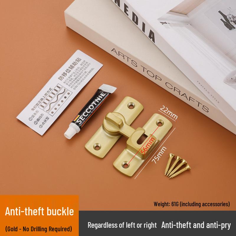 Aluminum Alloy 90°/180° No-Drill Anti-Theft Door Latch for Bathroom.