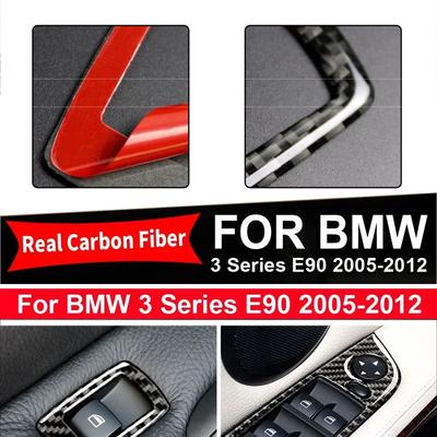 For BMW E90 3 Series 2005-2012 Carbon Fiber Interior Car Windows Switch Control Panel Trim Cover Decoration Sticker Auto Zubehör