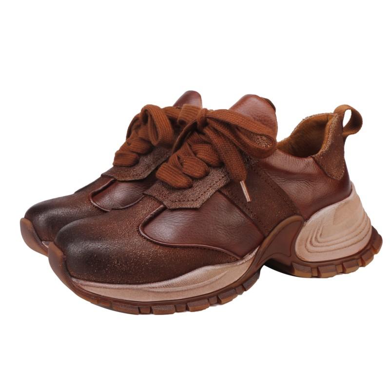 Johnature Genuine Leather Lace Up Casual Women's Shoes Sports Style Flat Versatile Four Season Shoes