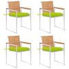 Garden Chairs Set of 4 with Cushions Solid Teak Wood