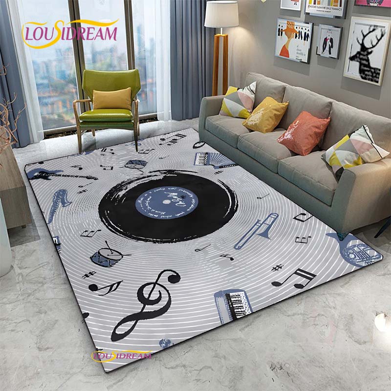 Alfombra de Vinilo con Notas Musicales Negras Vintage para Decoración de Sala de Estar Dormitorio Alfombras de Área Cocina Felpudos Antideslizantes Alfombra Regalo de Cumpleaños